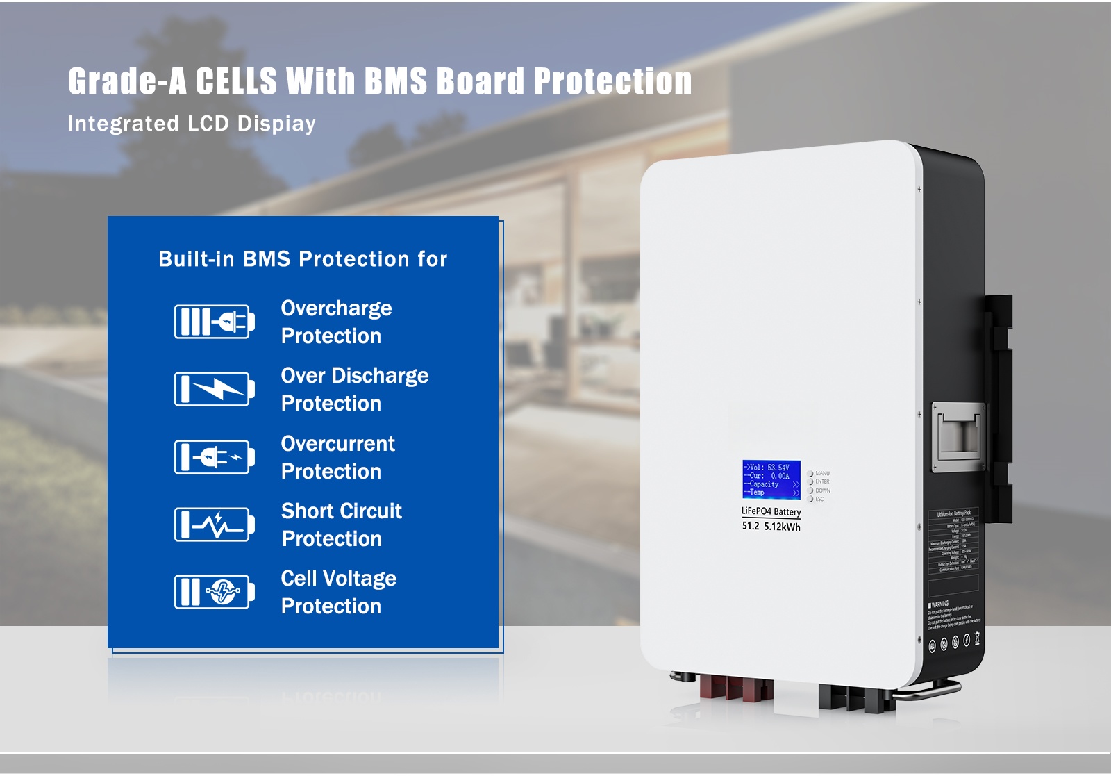 5.12KWh wall mounted energy storage battery